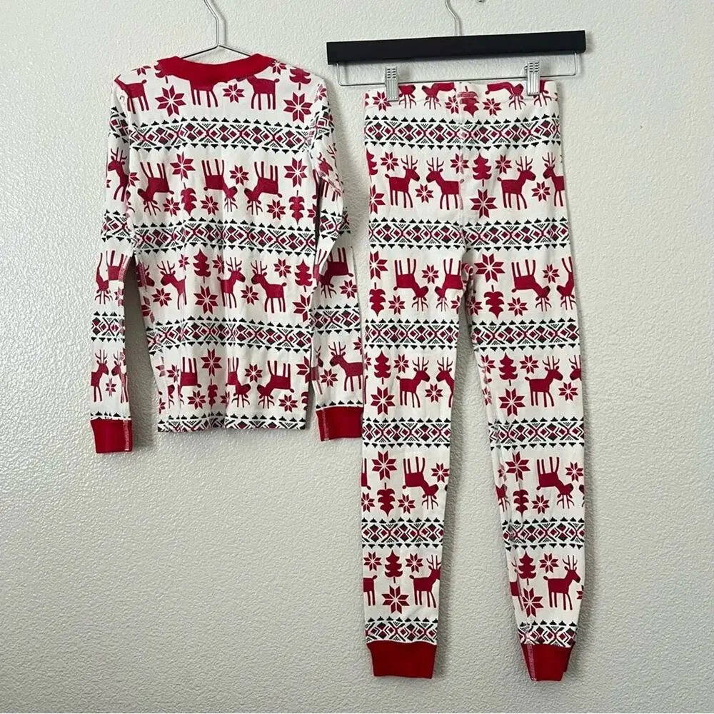 Hanna Andersson Dear Deer Long John Pajama Set Red Ivory Cream Winter Christmas